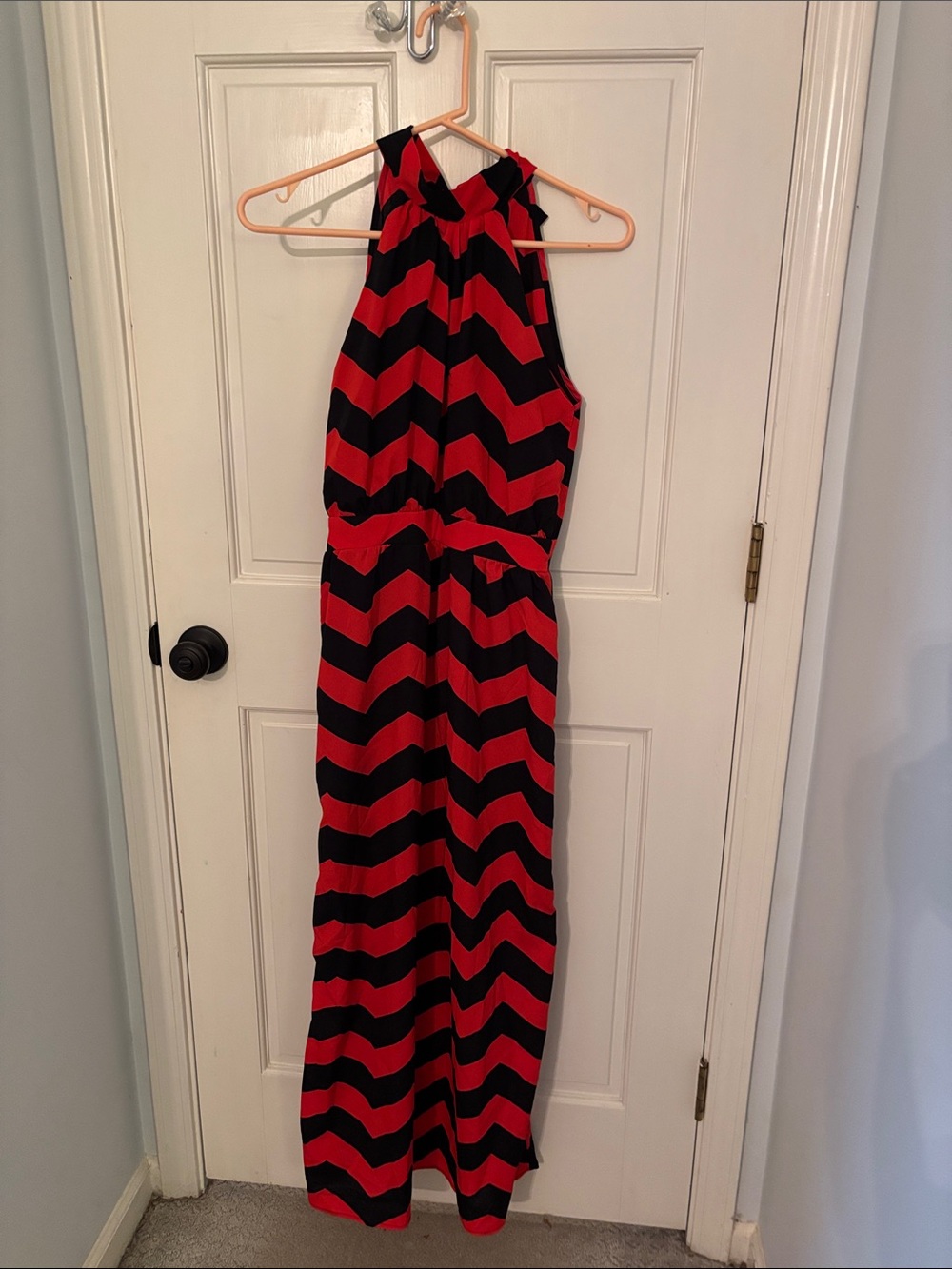 Vivid Red and Black Chevron Halter Jumpsuit